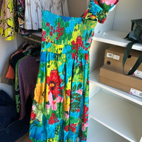 Eva Franco One Shoulder Pleated Dress in Matisse - Picture 4 of 4